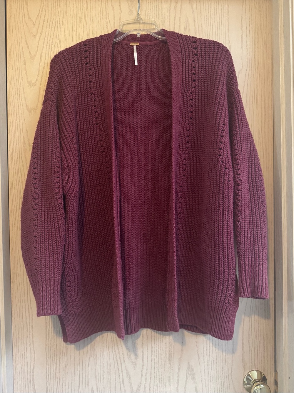 Free People Chunky Knit Open Front Cardigan Plum/Burgundy XS (oversized fit)